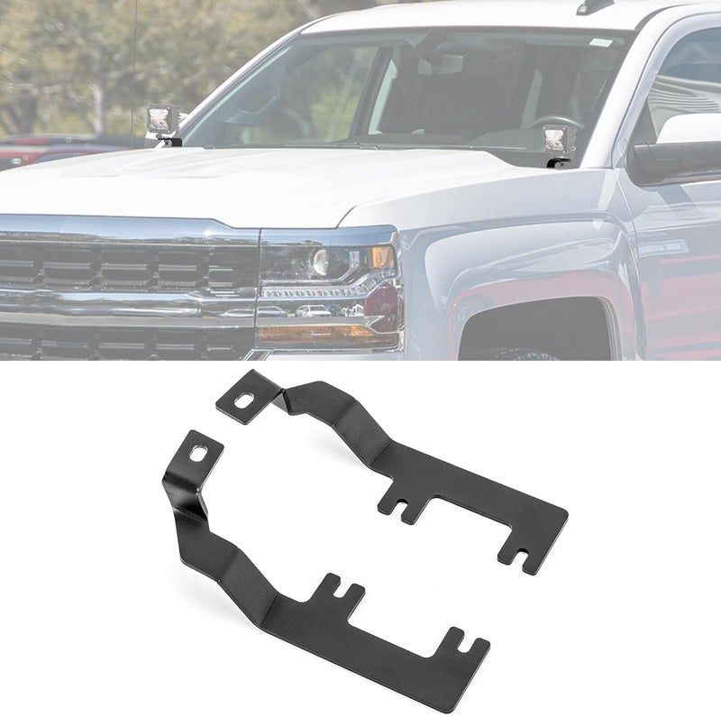 ROMELACK Hood Mount Brackets Ditch Light Pods Bracket Compatible with Chevy Silverado Fit GMC Sierra 1500 2014-2018 (No Drilling) - Image 1